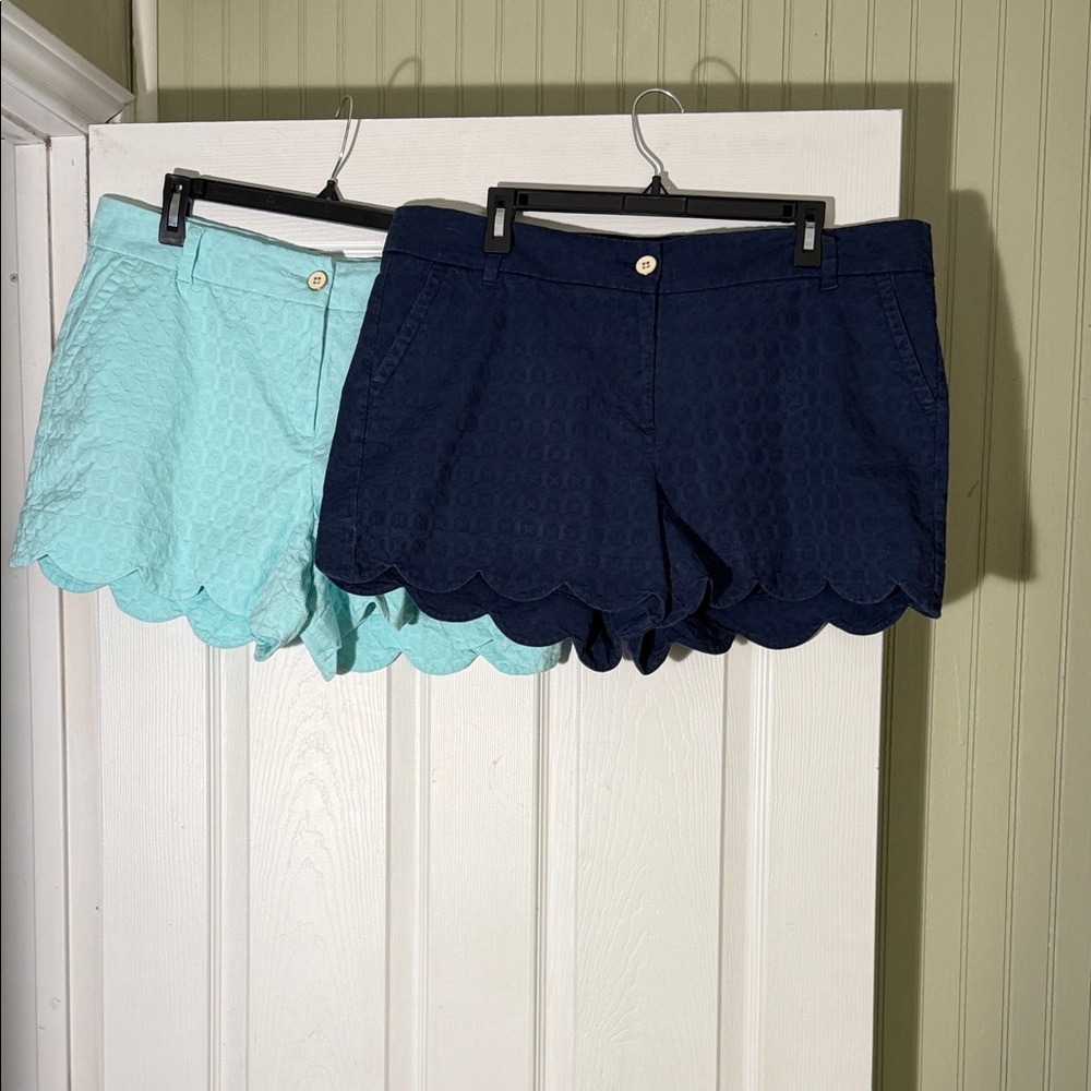 crown & ivy Navy and Light Blue Scalloped Shorts